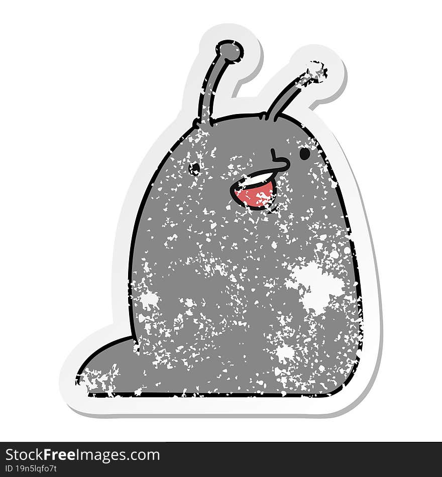 Distressed Sticker Cartoon Of A Cute Kawaii Slug