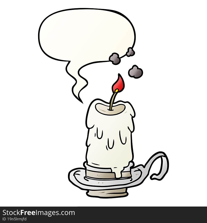 cartoon old spooky candle in candleholder and speech bubble in smooth gradient style