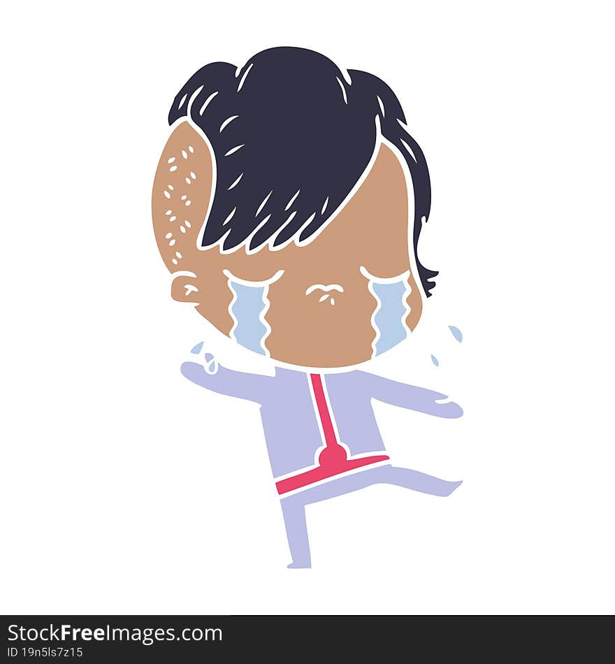 flat color style cartoon crying girl wearing space clothes