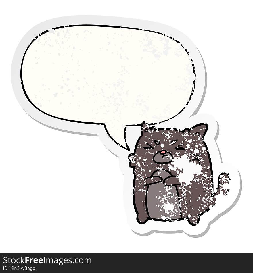 Cartoon Angry Cat And Speech Bubble Distressed Sticker