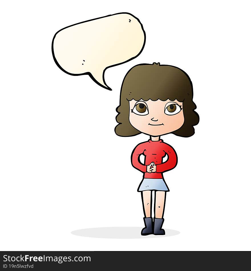 Cartoon Happy Woman With Speech Bubble