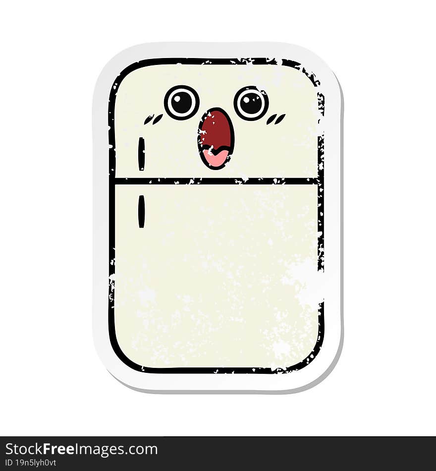 distressed sticker of a cute cartoon fridge freezer