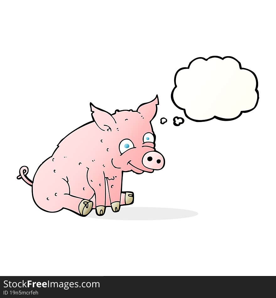 Cartoon Happy Pig With Thought Bubble