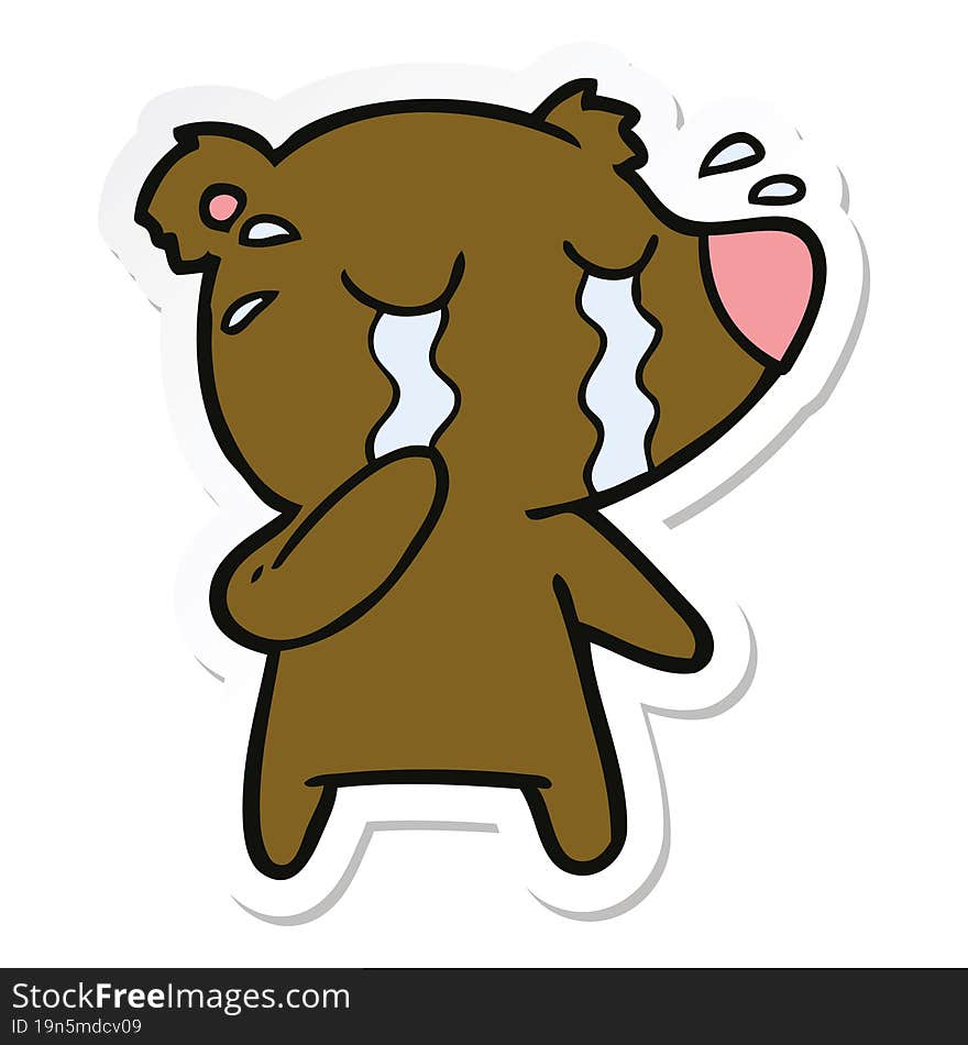 Sticker Of A Cartoon Crying Bear