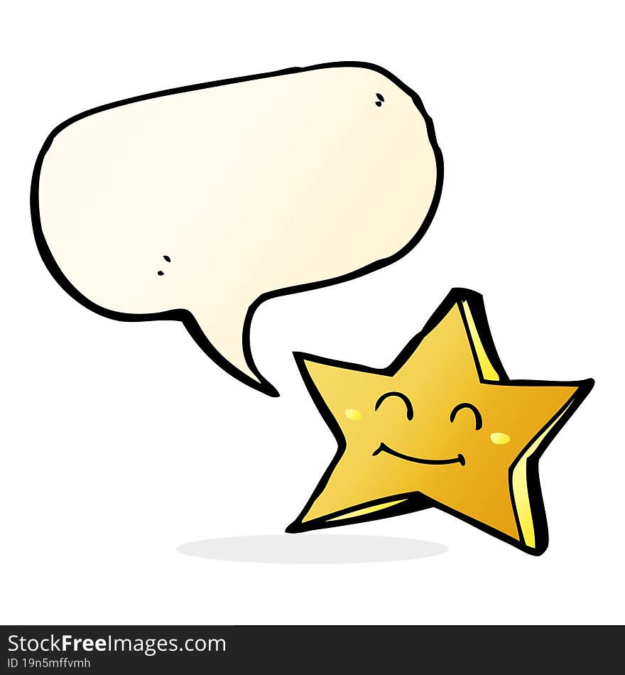 cartoon happy star character with speech bubble