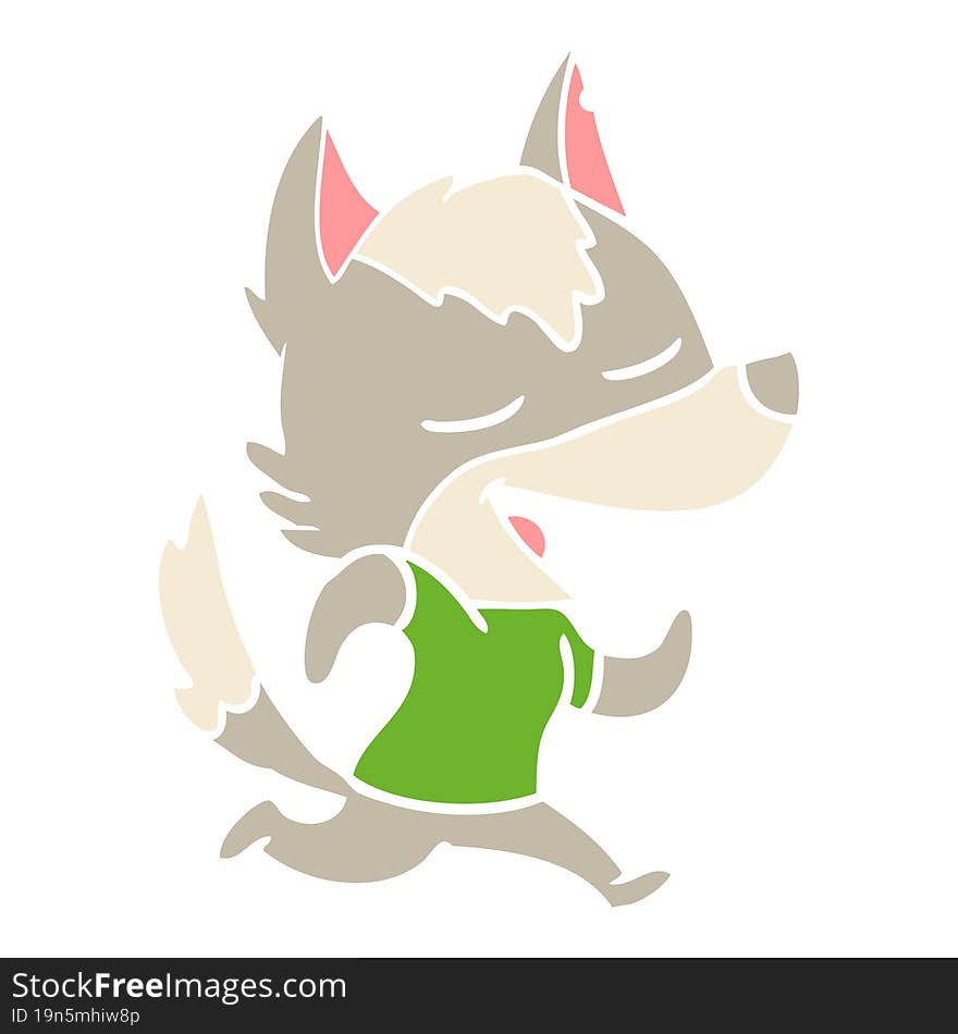 Flat Color Style Cartoon Running Wolf Laughing