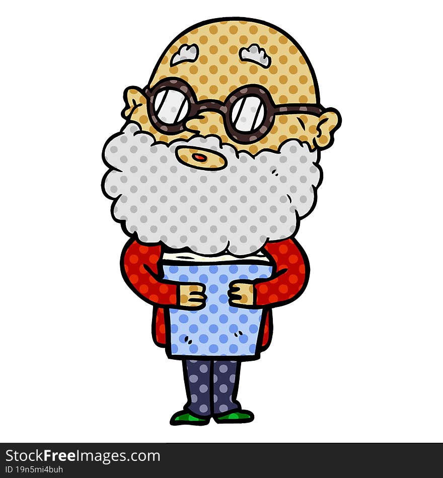 cartoon curious man with beard and glasses. cartoon curious man with beard and glasses