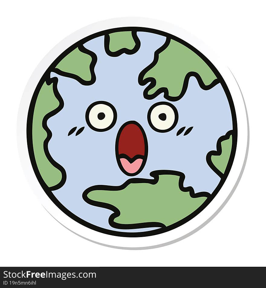 sticker of a cute cartoon planet earth