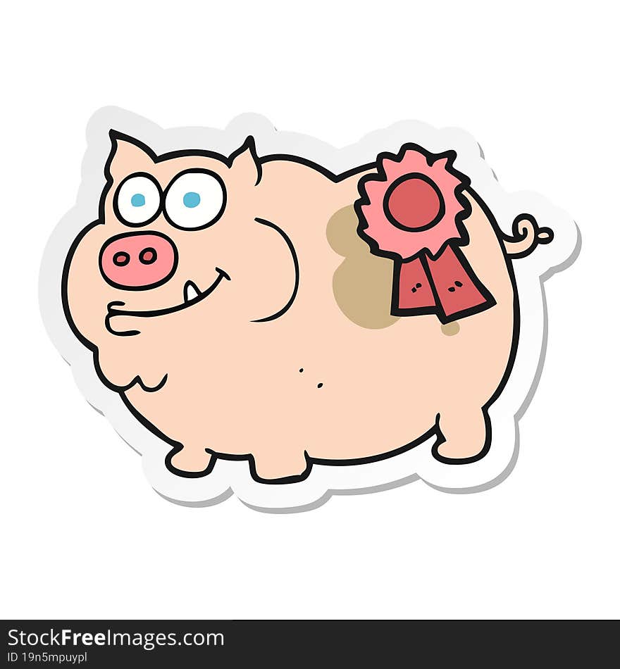 sticker of a cartoon prize winning pig