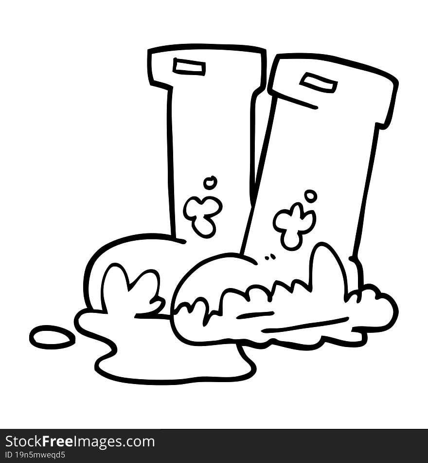 line drawing cartoon muddy boots