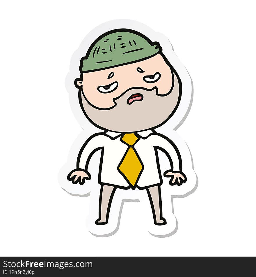 sticker of a cartoon worried man with beard