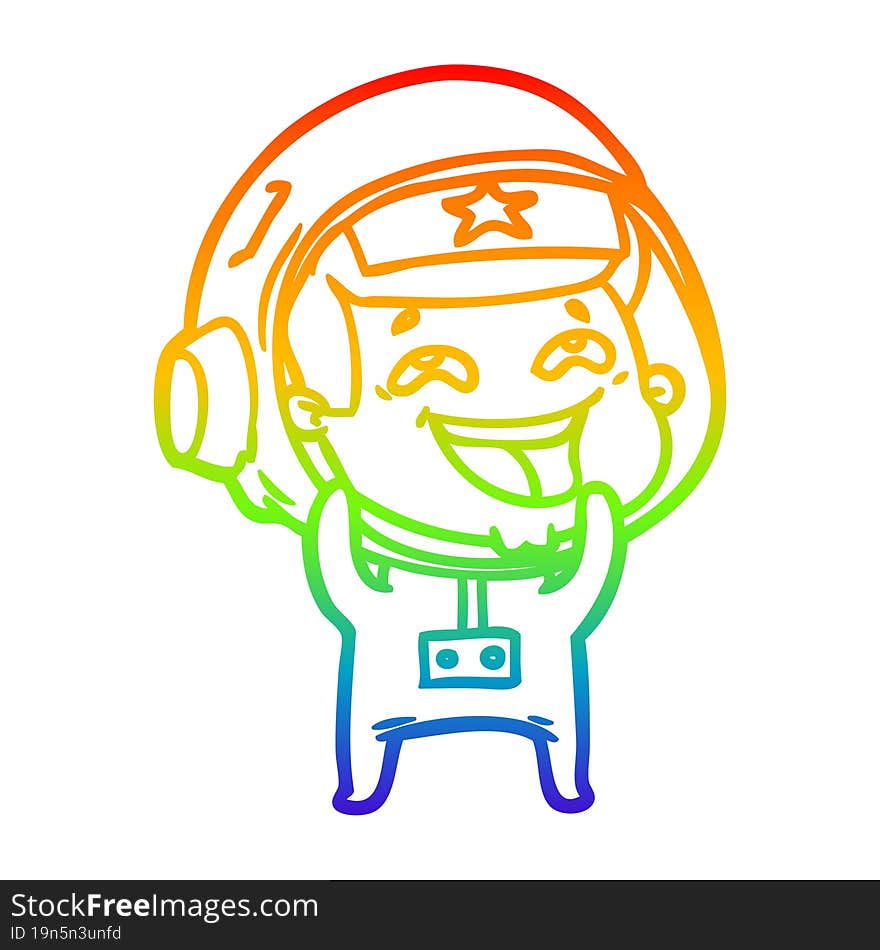 rainbow gradient line drawing of a cartoon laughing astronaut