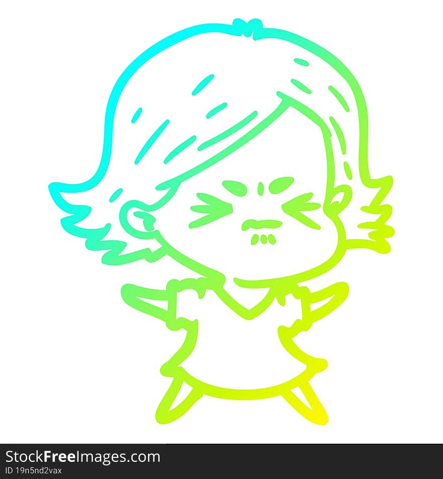 cold gradient line drawing cartoon angry woman