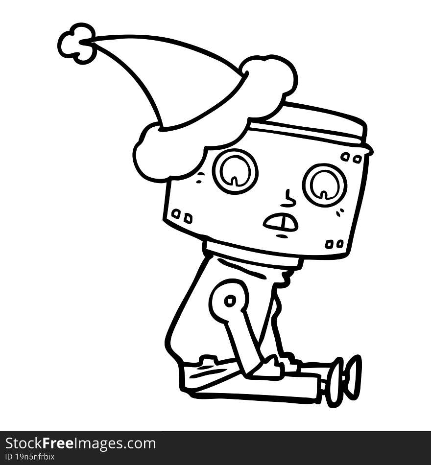 Line Drawing Of A Robot Wearing Santa Hat