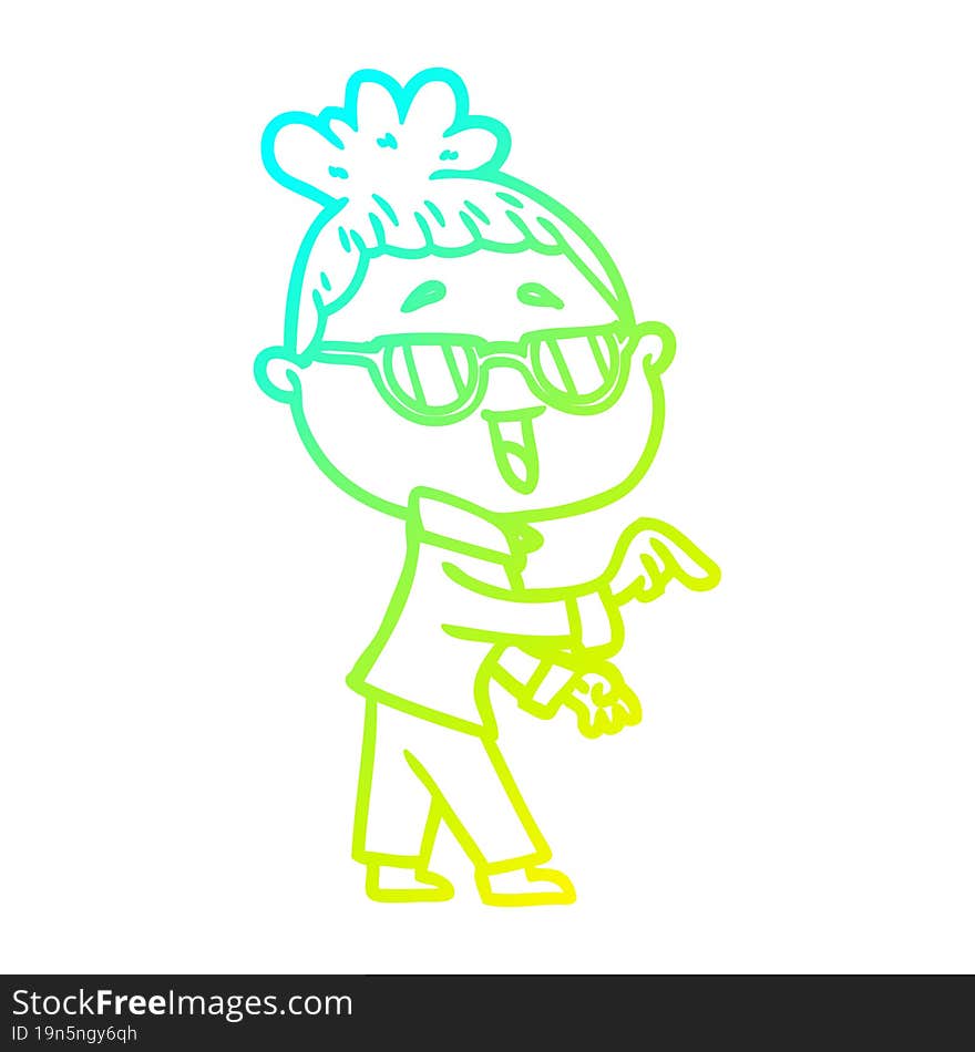 cold gradient line drawing cartoon happy woman wearing spectacles