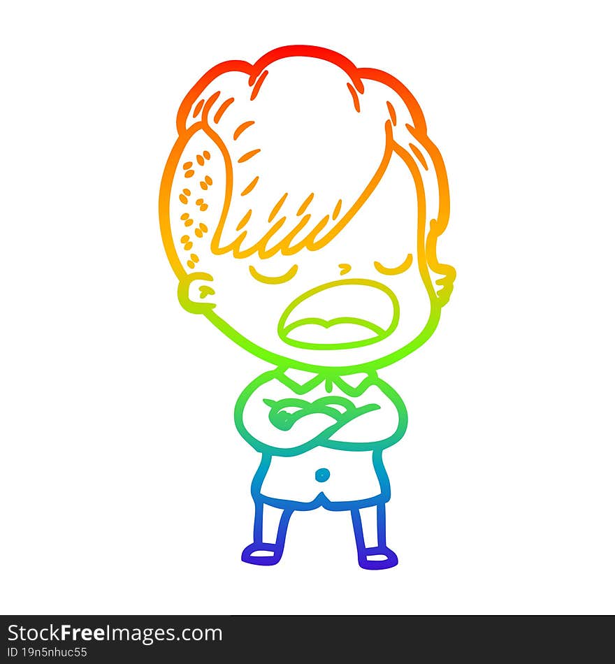 rainbow gradient line drawing cartoon cool hipster girl talking