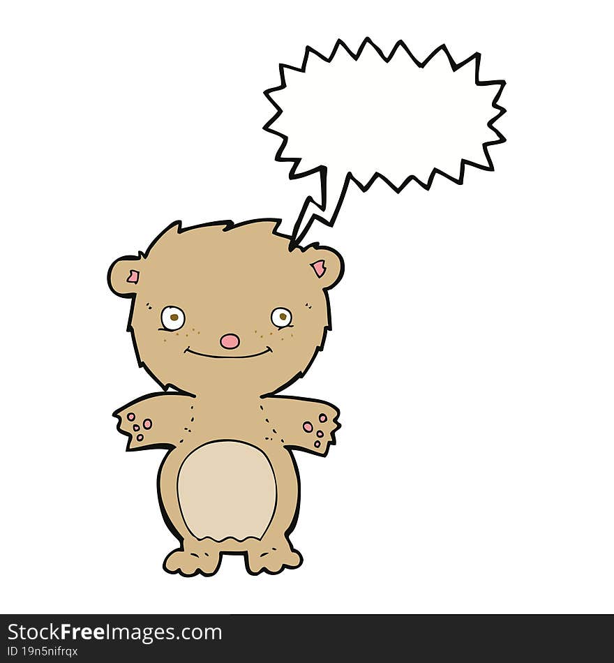 Cartoon Happy Little Teddy Bear With Speech Bubble