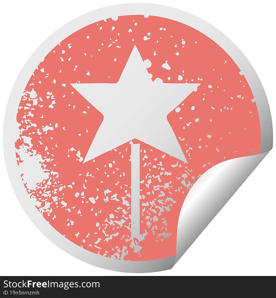 distressed circular peeling sticker symbol star wand