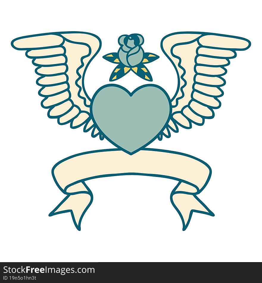 Tattoo With Banner Of A Heart With Wings