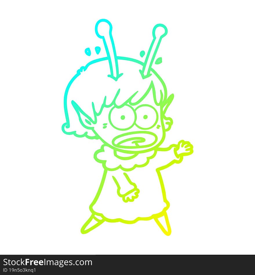 cold gradient line drawing cartoon shocked alien girl