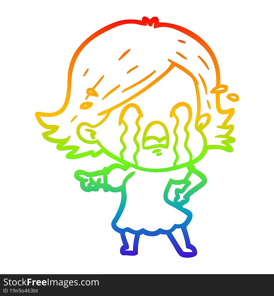 rainbow gradient line drawing cartoon woman crying