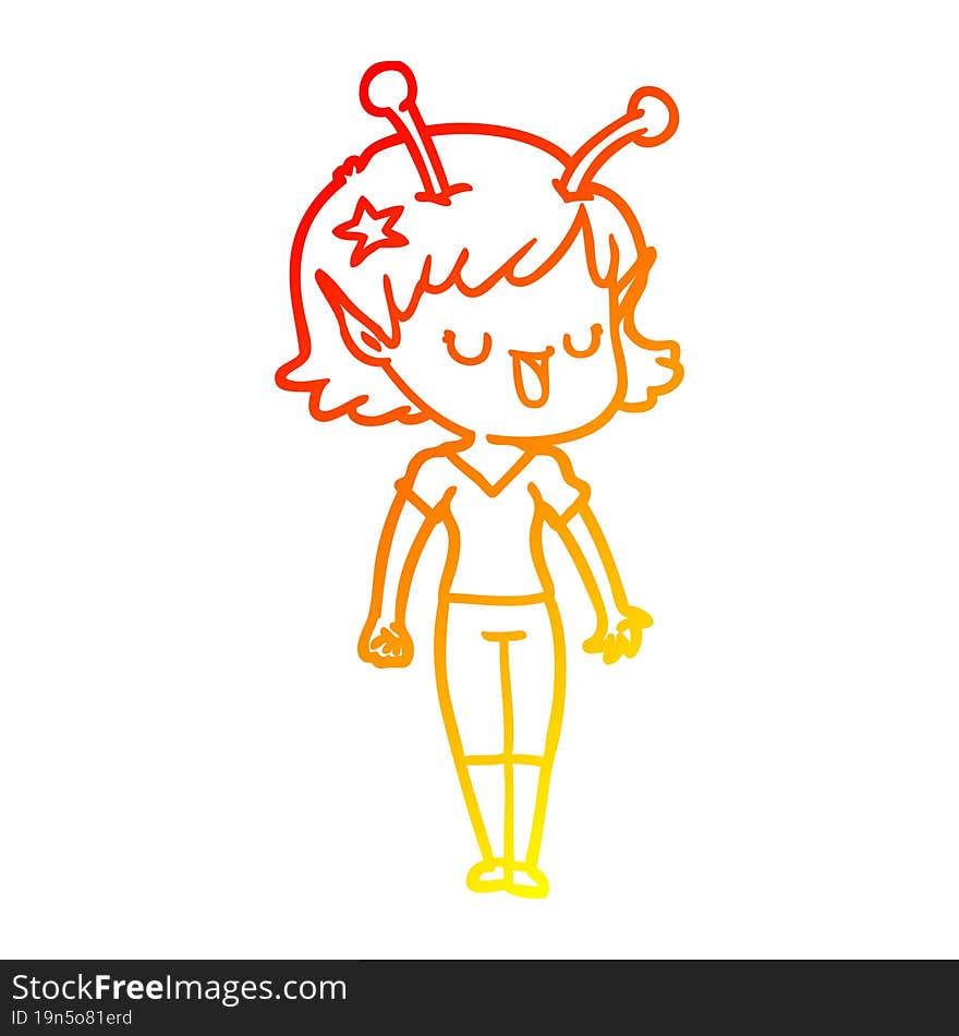 warm gradient line drawing happy alien girl cartoon