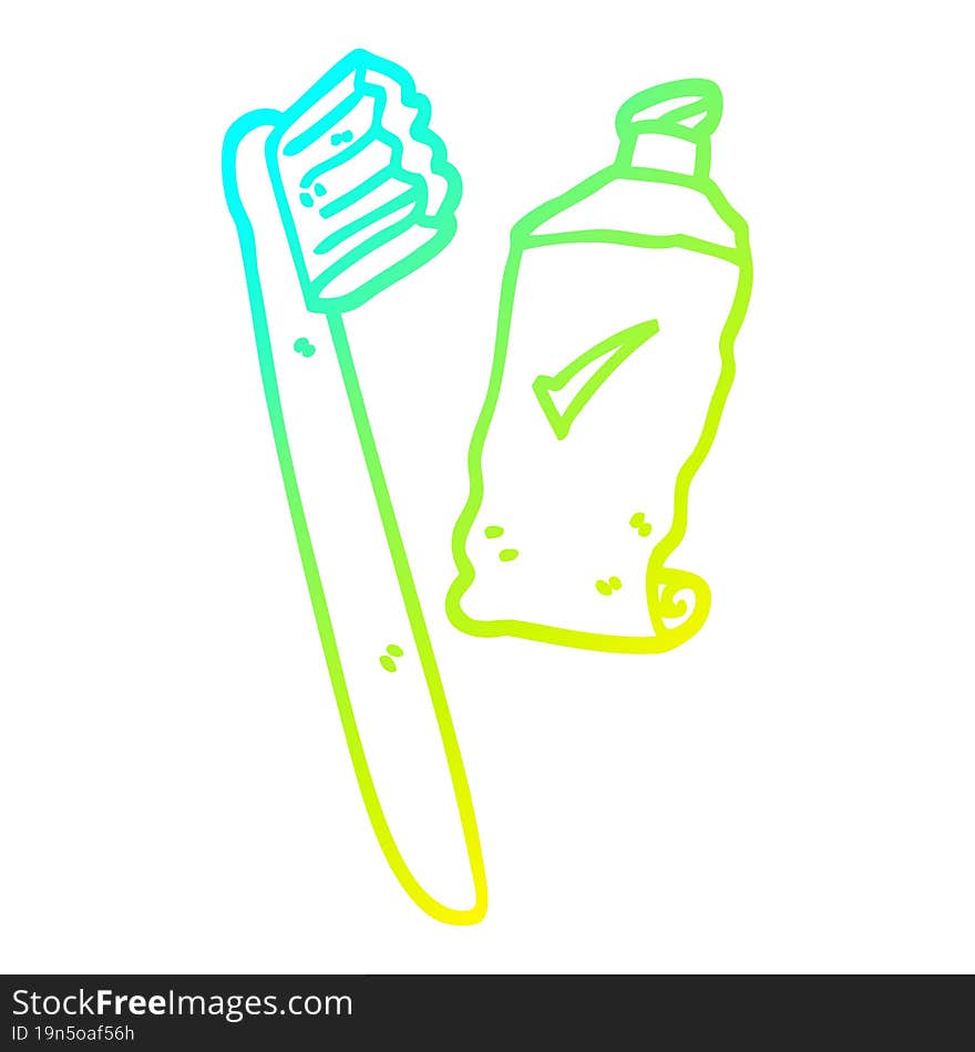 cold gradient line drawing cartoon tooth brush and paste