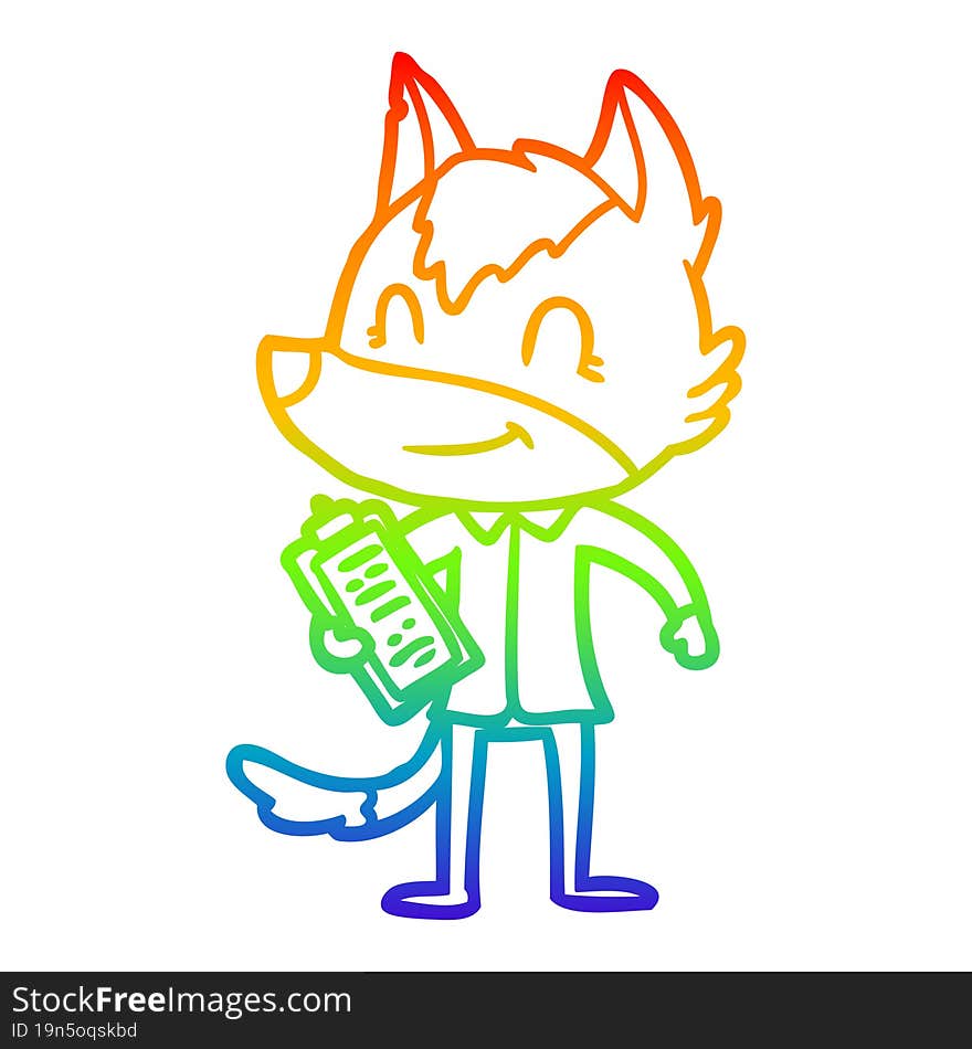 rainbow gradient line drawing friendly cartoon wolf boss