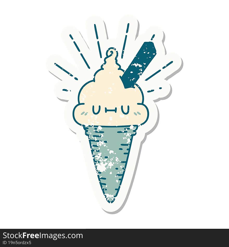 grunge sticker of tattoo style ice cream character