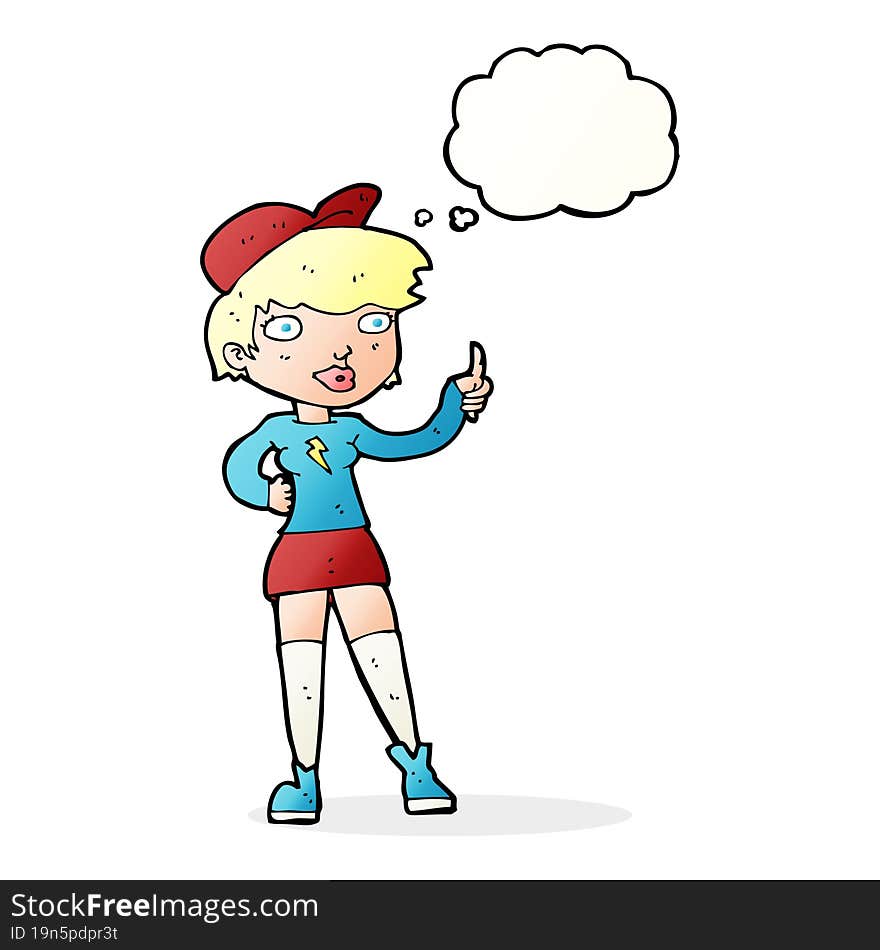 Cartoon Skater Girl Giving Thumbs Up Symbol With Thought Bubble