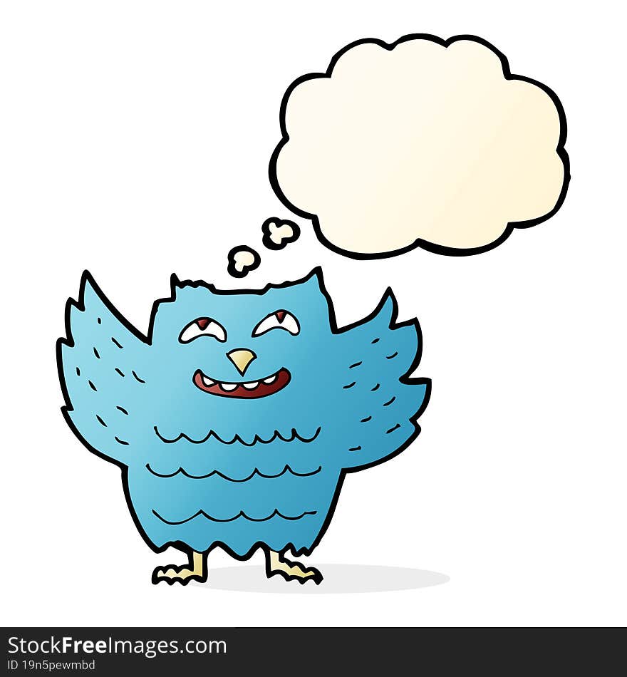 cartoon happy owl with thought bubble