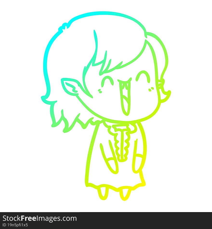 cold gradient line drawing cute cartoon happy vampire girl