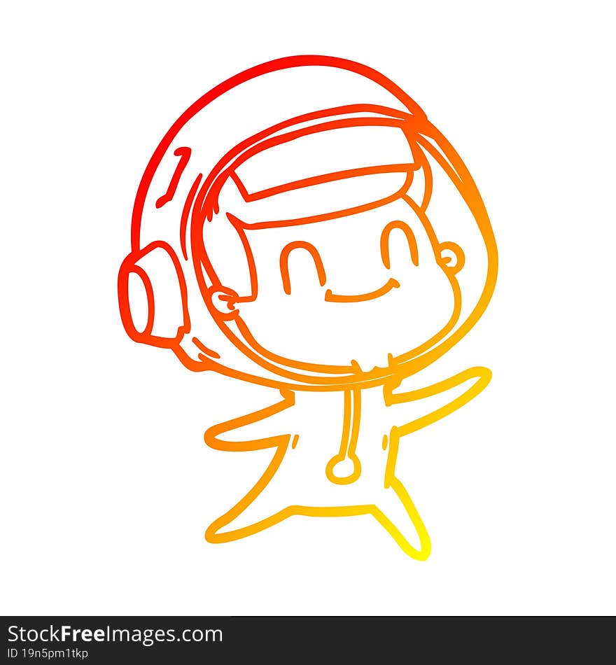 warm gradient line drawing of a happy cartoon astronaut