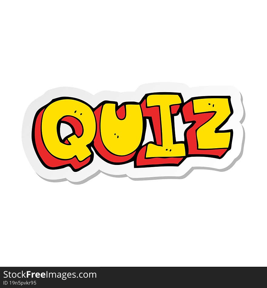 sticker of a cartoon quiz sign