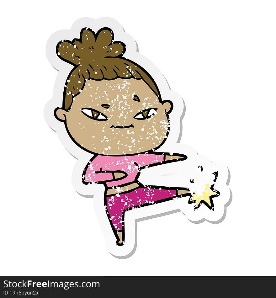 Distressed Sticker Of A Cartoon Woman