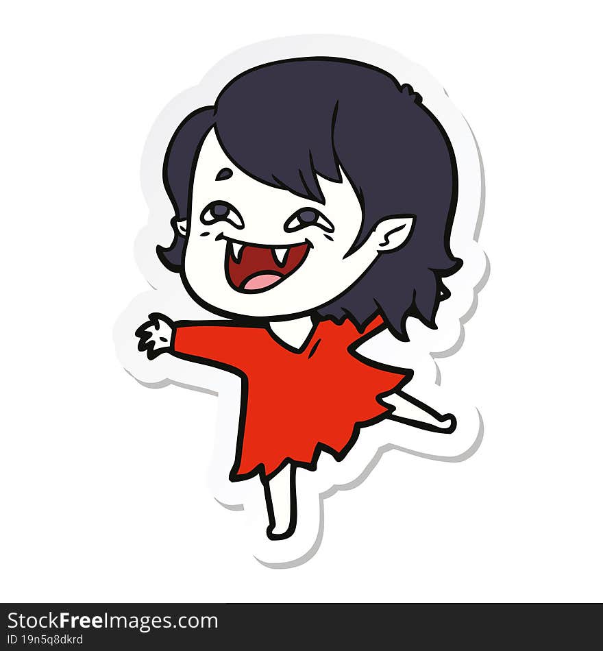 sticker of a cartoon laughing vampire girl