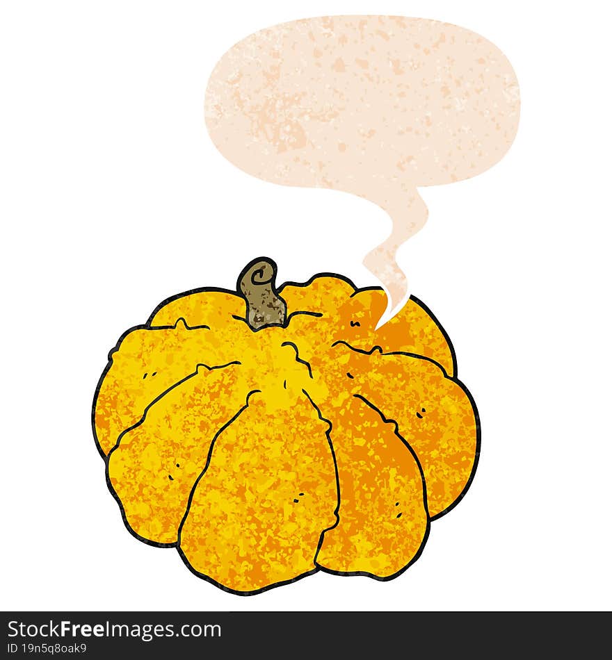 cartoon squash and speech bubble in retro textured style