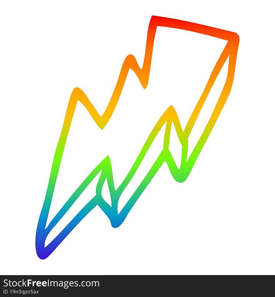 rainbow gradient line drawing of a cartoon lightning bolt symbol