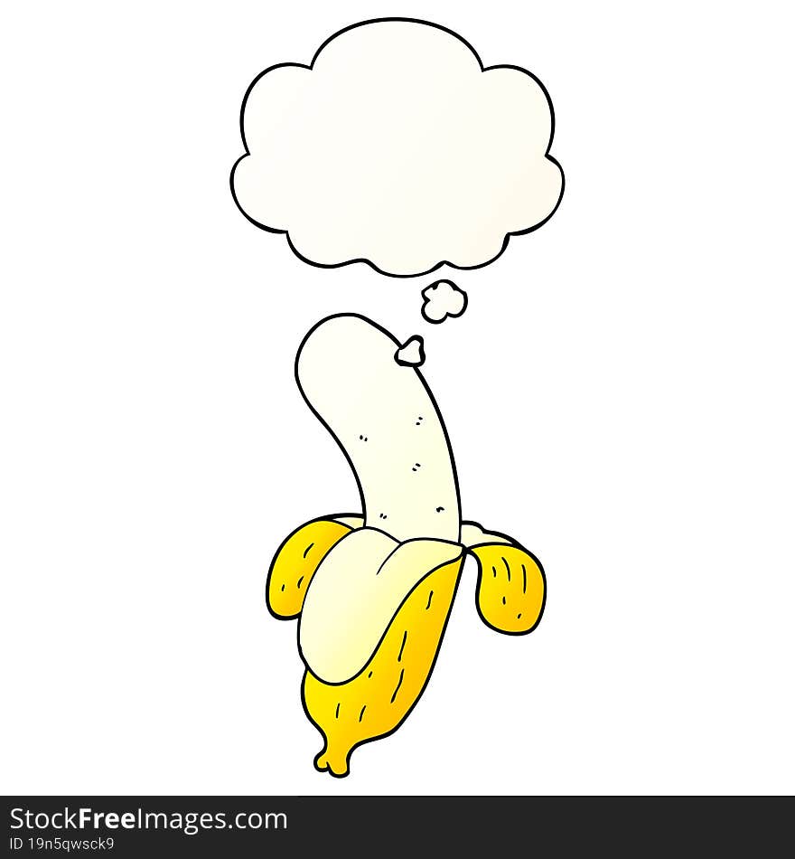 cartoon banana and thought bubble in smooth gradient style