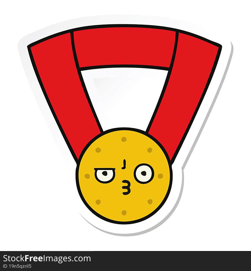 sticker of a cute cartoon gold medal