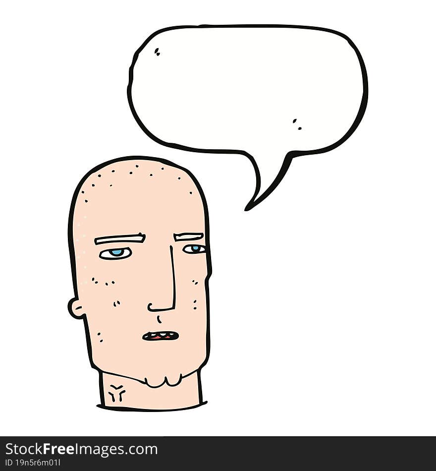 Cartoon Bald Tough Guy With Speech Bubble