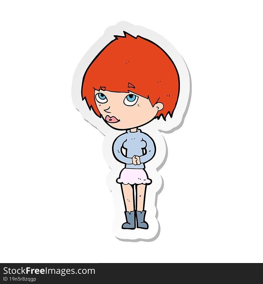 Sticker Of A Cartoon Nervous Woman