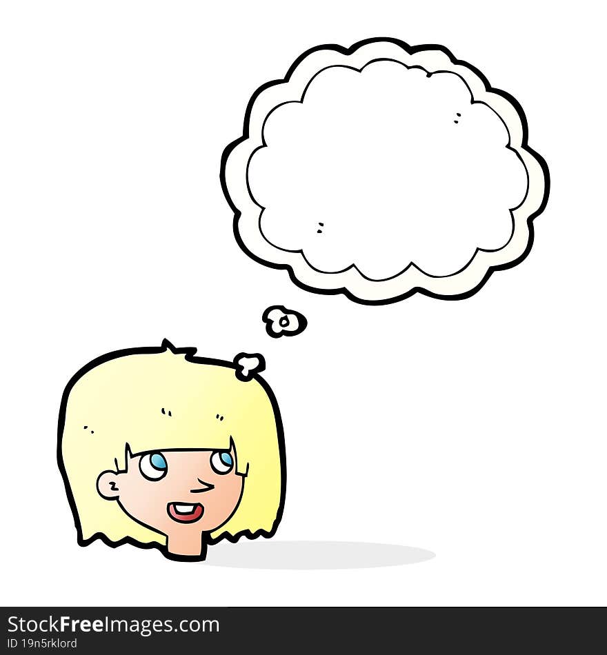 Cartoon Happy Female Face With Thought Bubble