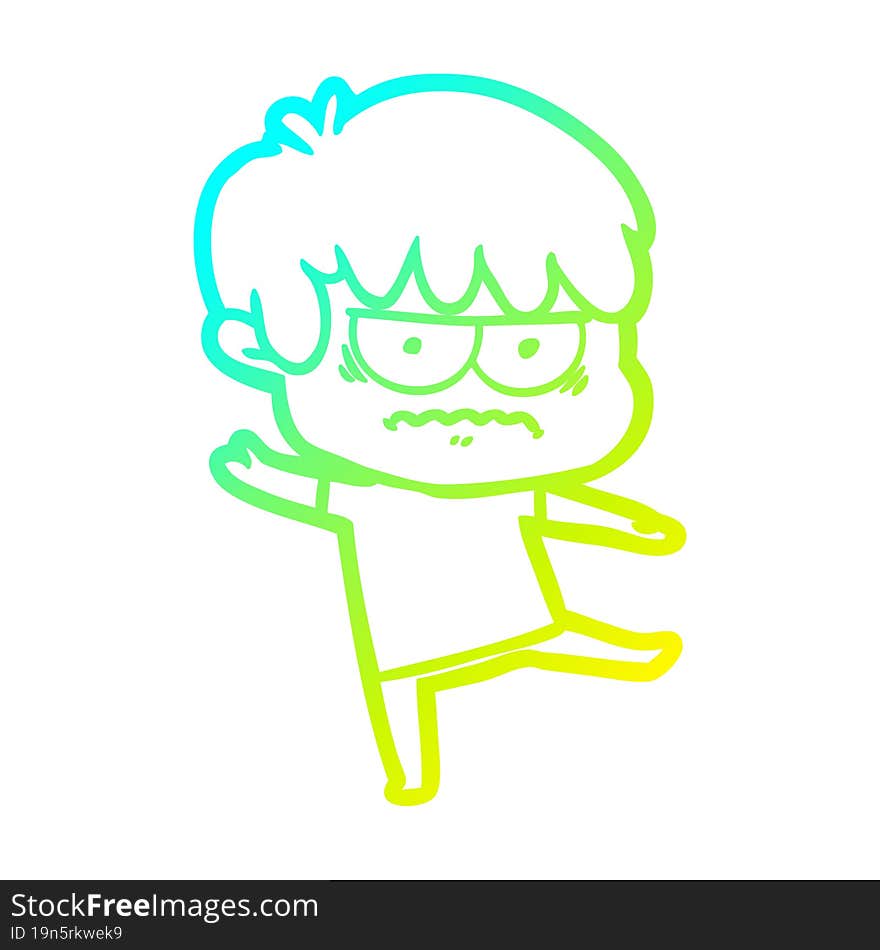 Cold Gradient Line Drawing Annoyed Cartoon Boy