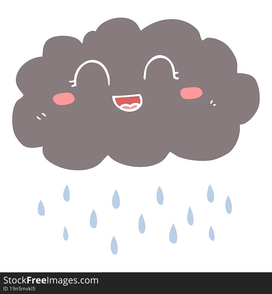 flat color illustration of a cartoon rain cloud