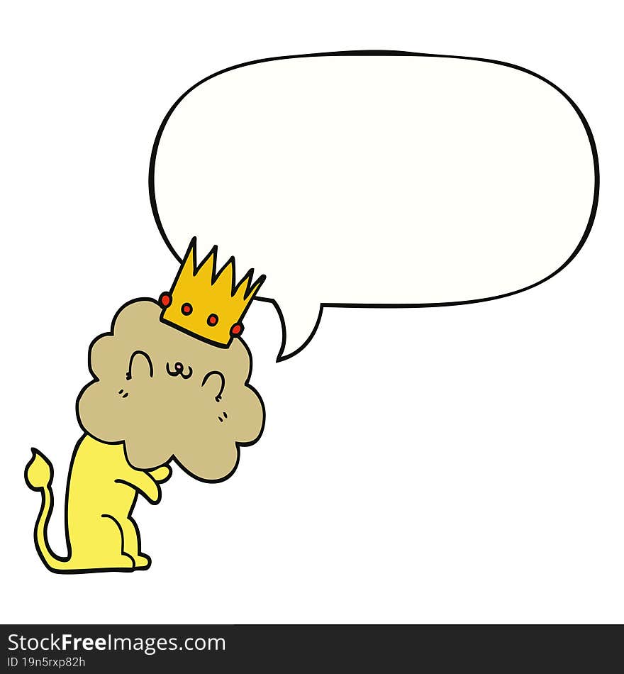 cartoon lion and crown and speech bubble