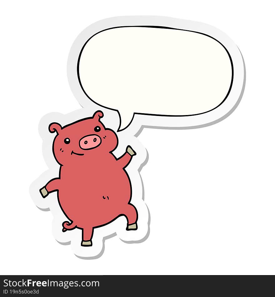 cartoon dancing pig with speech bubble sticker