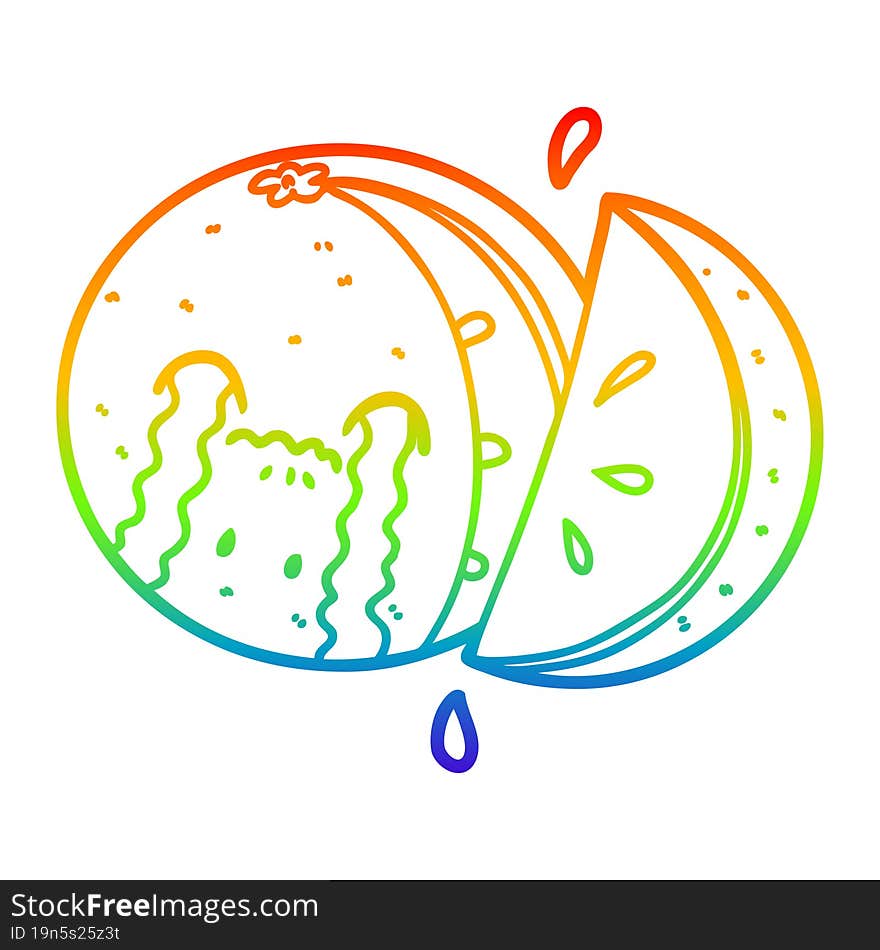 rainbow gradient line drawing of a cartoon orange