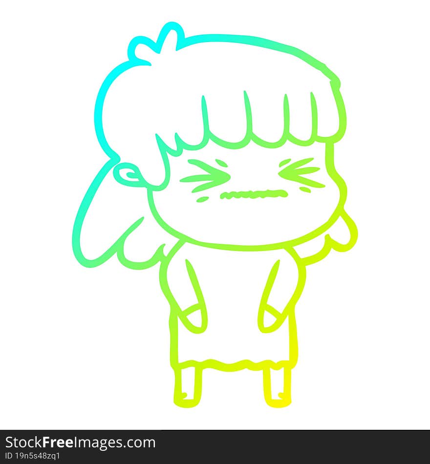 cold gradient line drawing cartoon angry girl