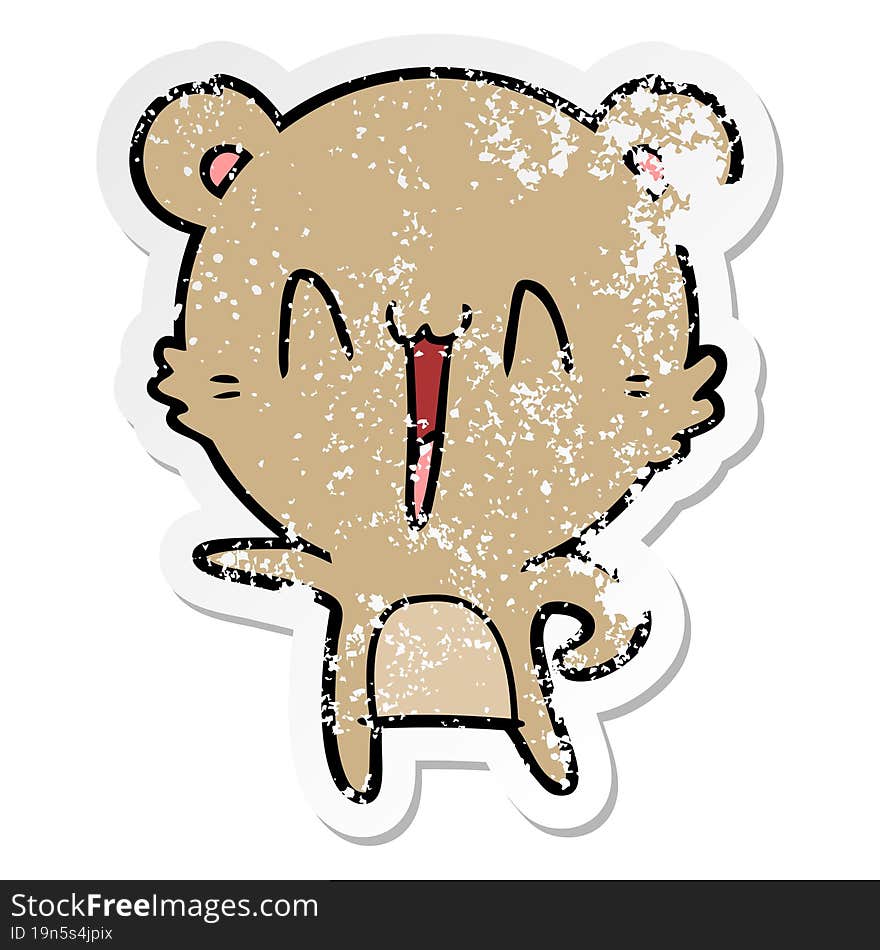 distressed sticker of a happy bear cartoon